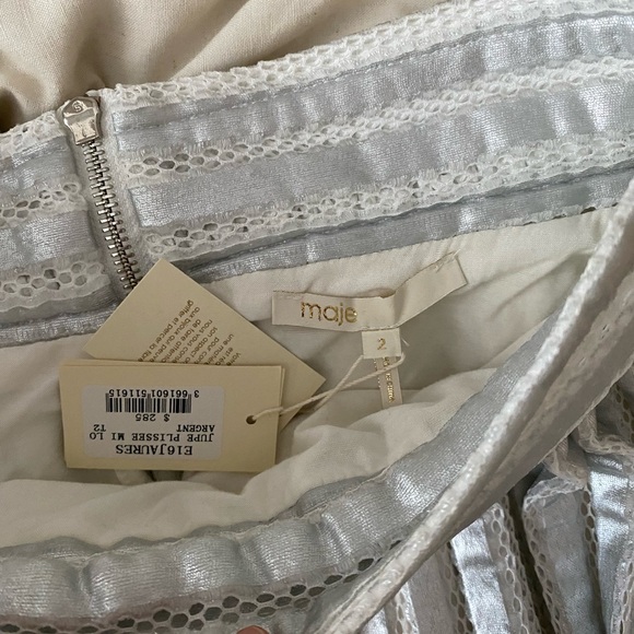 MAJE metallic midi skirt in silver and white size 2 (medium/6) NWT - Picture 4 of 5
